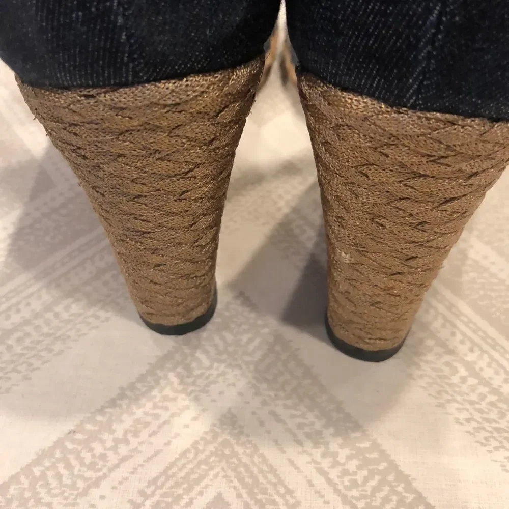 Stuart Weitzman Denim Rope Wedge Slingback Sandals Size 8 - Picture 7 of 8